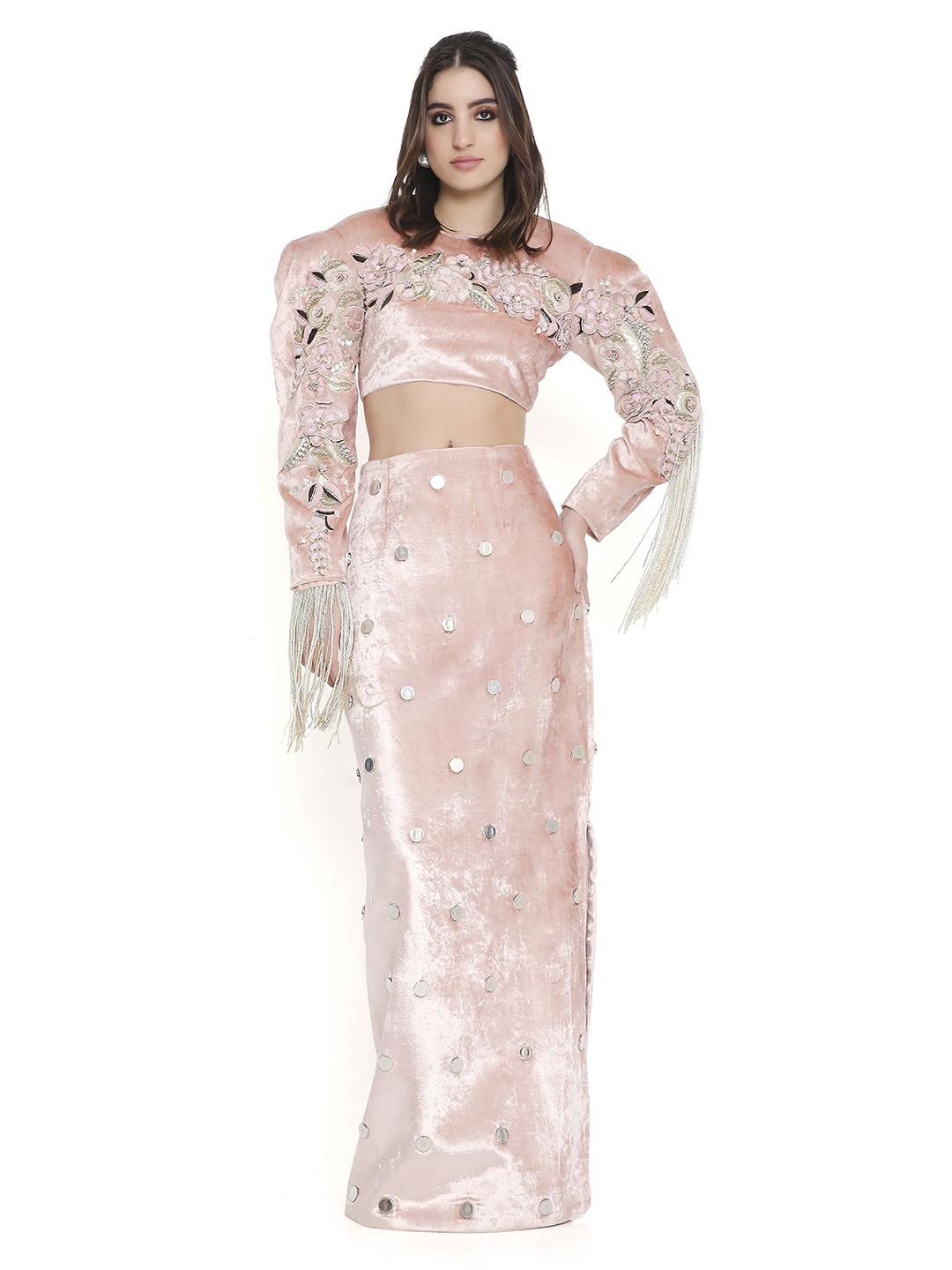

Payal Singhal Embroidered Velvet Beads and Stones Ready to Wear Lehenga & Choli, Pink
