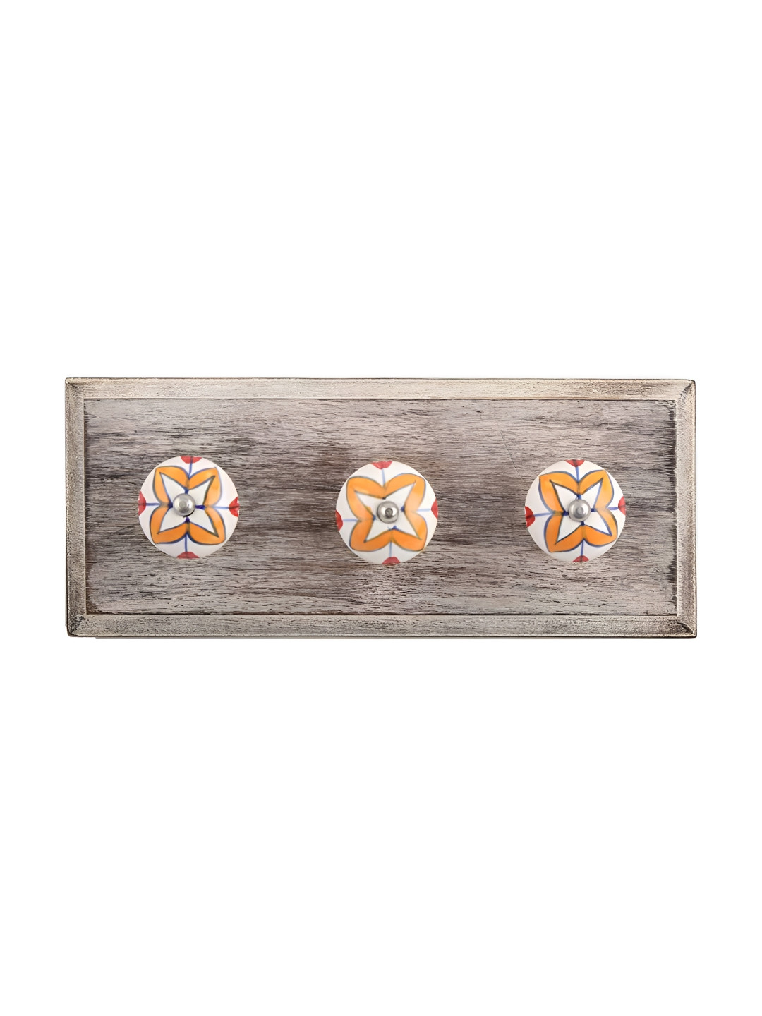 

Indianshelf Mustard & White 4 Pieces Printed Wooden Hooks