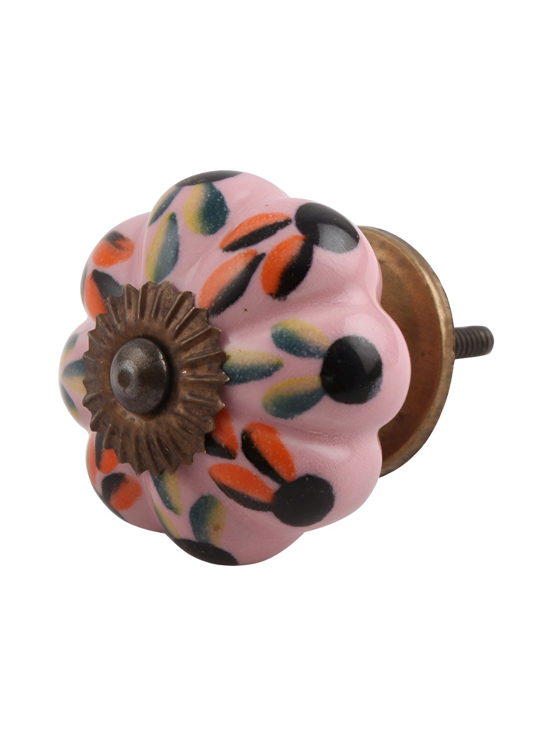 

Indianshelf Peach & Black 4 Pieces Floral Printed Ceramic Drawer Knobs