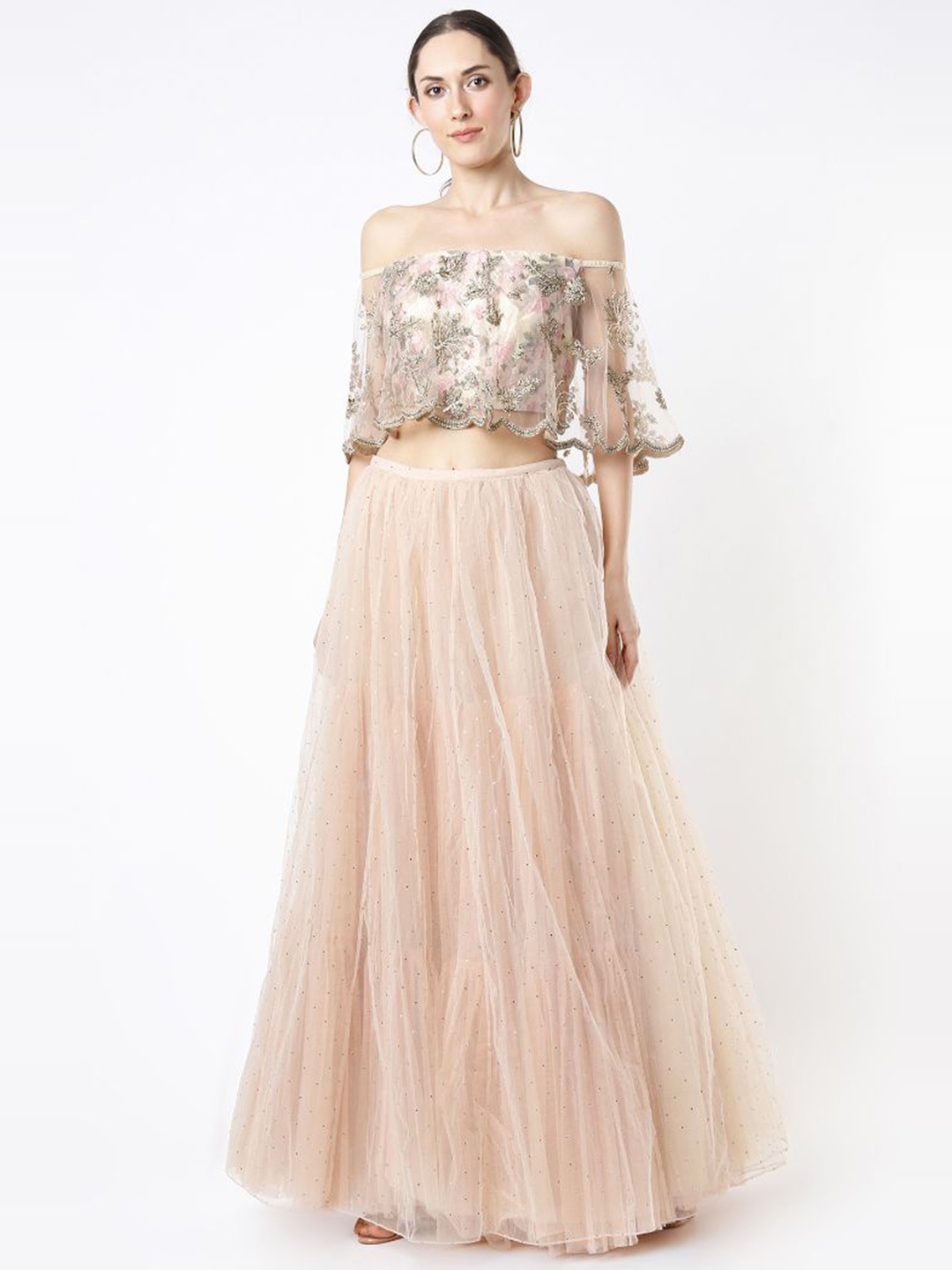 

Payal Singhal Embellished Beads and Stones Khari Print Ready to Wear Lehenga, Pink