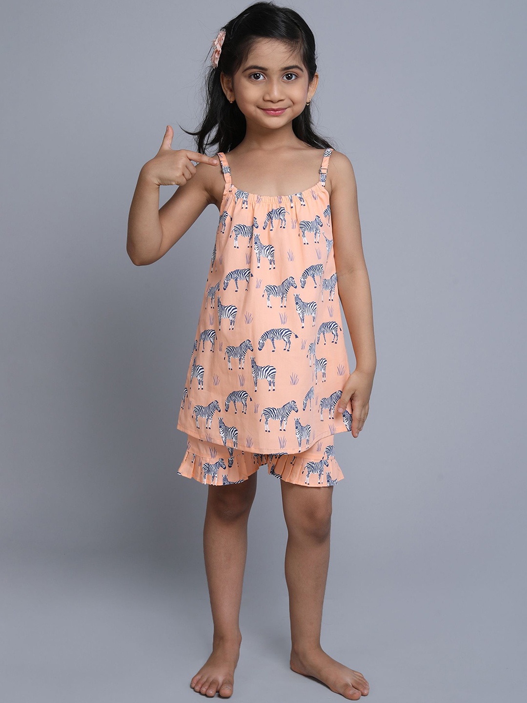 

BAESD Girls Pure Cotton Printed Night suit, Peach