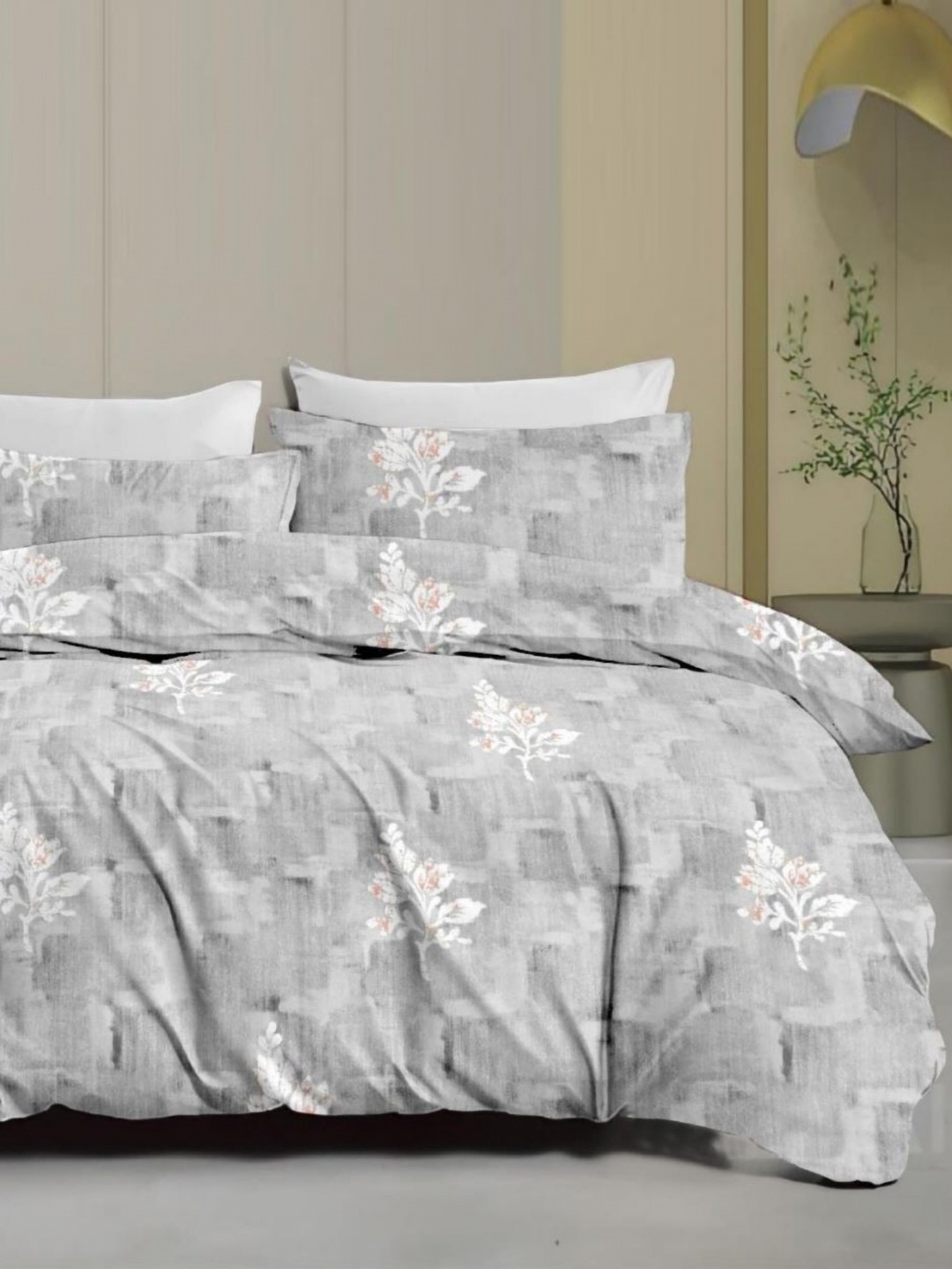 

Signature Grey & Off White Ethnic Motifs 160 TC Queen Bedsheet with 2 Pillow Covers