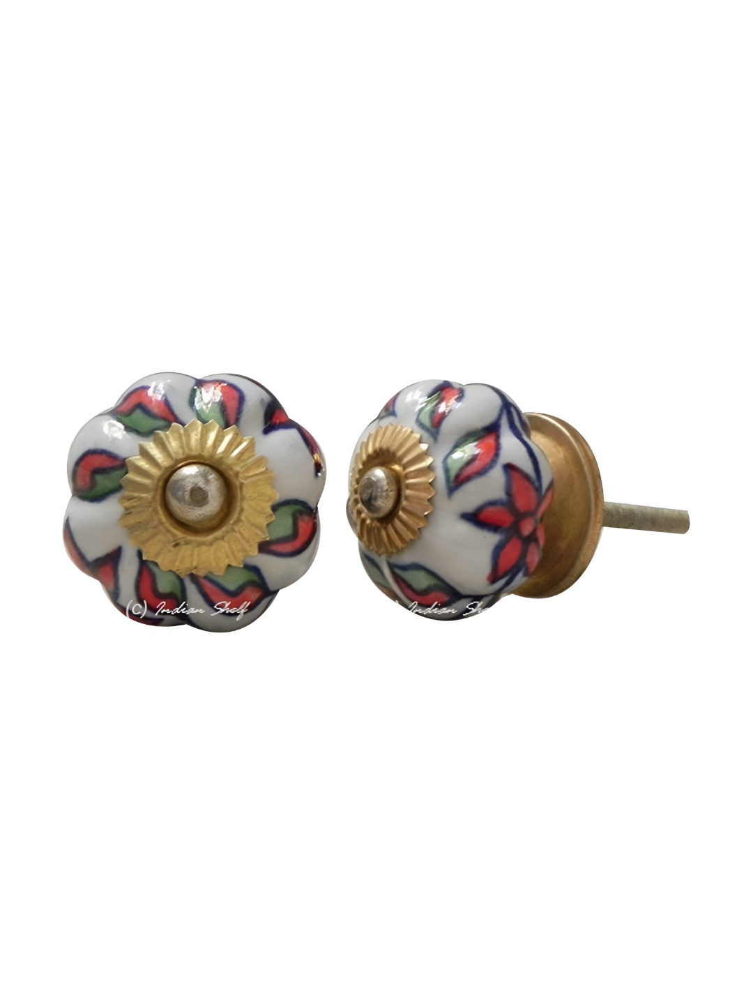 

Indianshelf White & Red 4 Pieces Floral Printed Ceramic Drawer Knobs