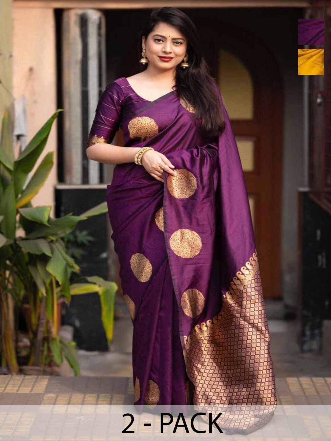 

Sanwariya Silk Ethnic Motifs Zari Art Silk Chanderi Saree, Violet