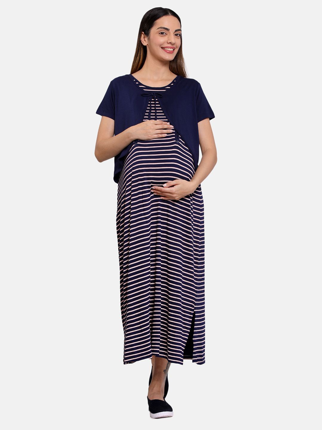 

MINI KLUB Striped A-line Maternity Midi Dress, Navy blue