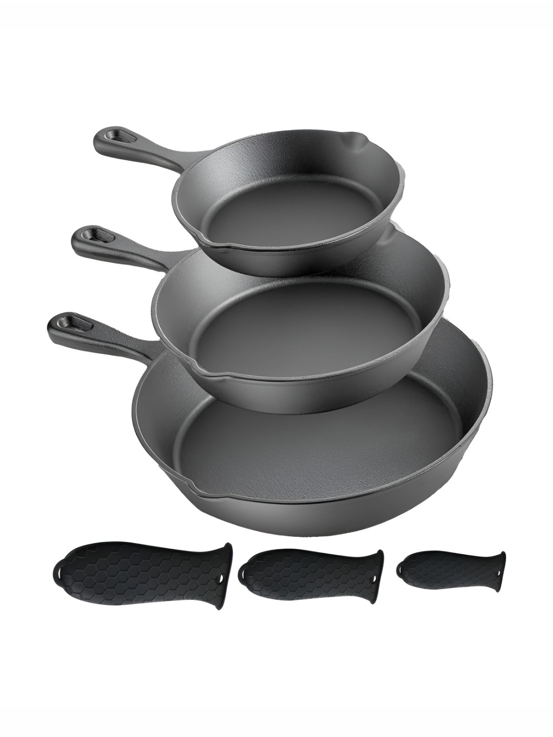 

UMAI Black 3 Pieces Cast Iron Enamel Coated Non Stick Pan With Sleeves