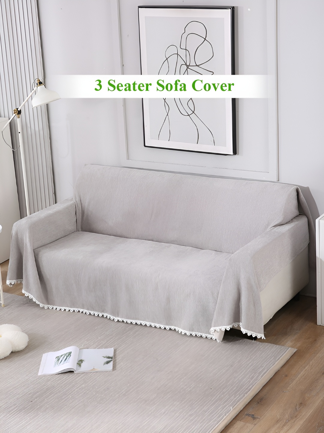

HOKIPO Grey & White Chenille 3 Seater Sofa Throw