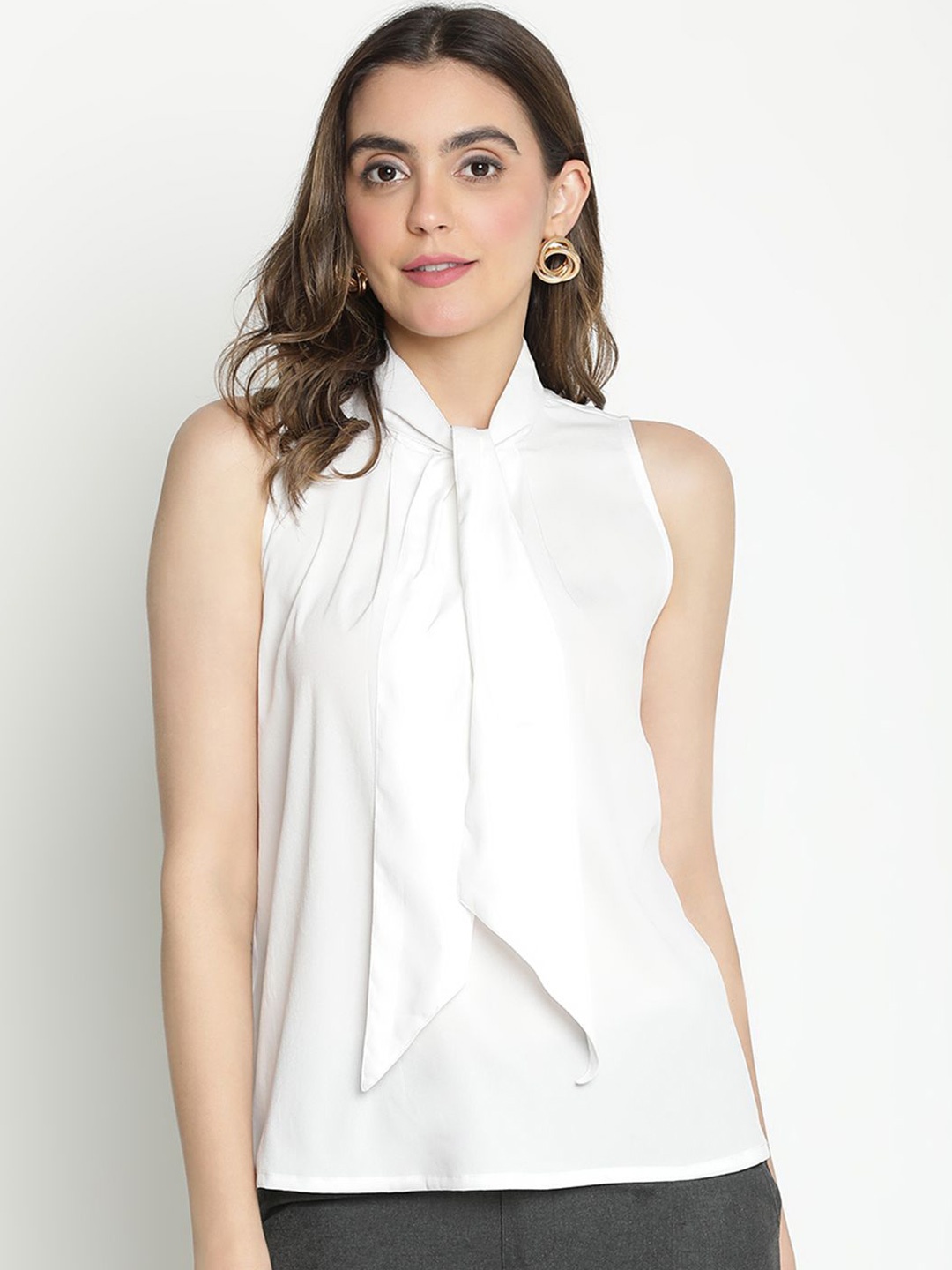 

DRAAX Fashions Tie-Up Neck Top, White