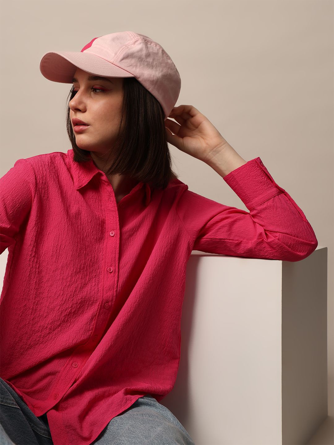 

ONLY Women Solid Spread Collar Casual Shirt, Pink