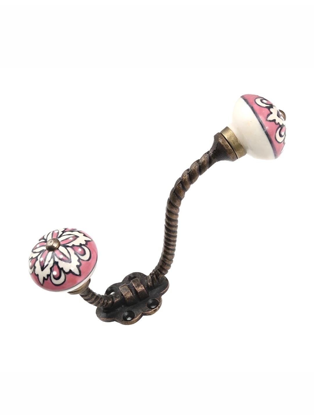 

Indianshelf Cream & Pink 4 Pieces Printed Metal Hooks