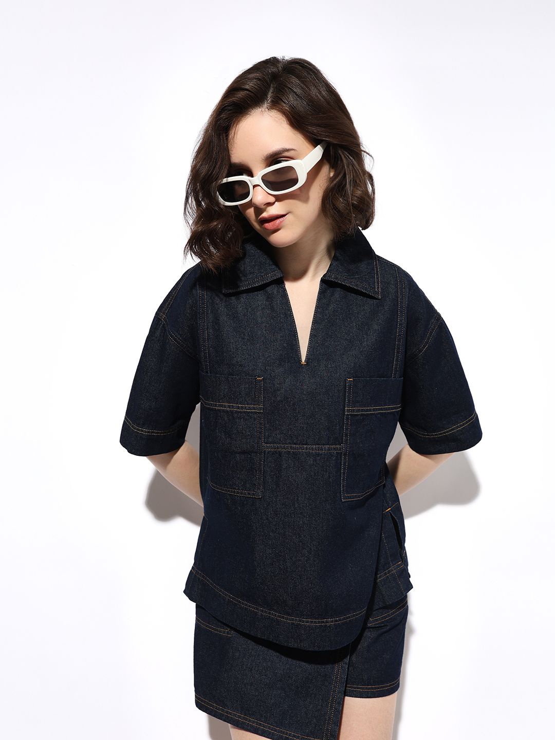 

ONLY Women Cotton Denim Shirt Style Top, Blue