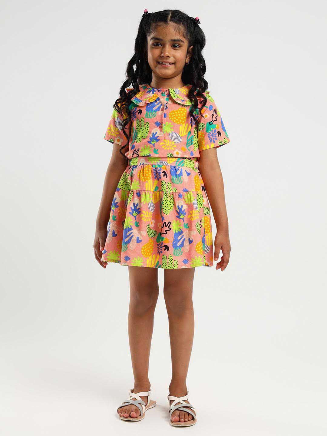 

Somersault Girls Printed Pure Cotton Top with Skirt, Yellow