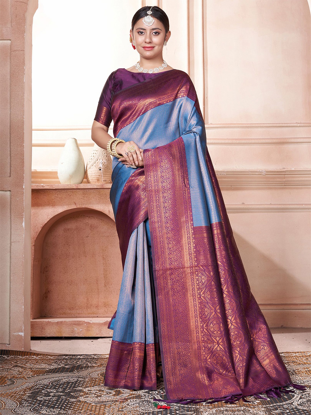 

Anouk Woven Design Zari Kanjeevaram Saree, Teal