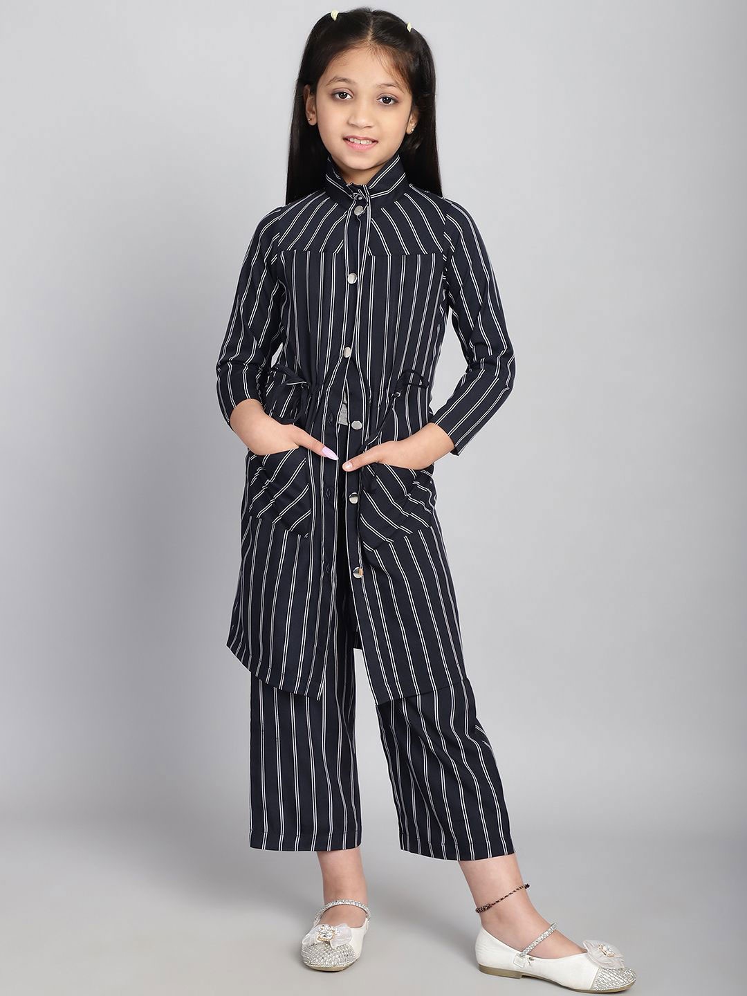 

Baawri Girls Striped Shirt with Trousers, Black