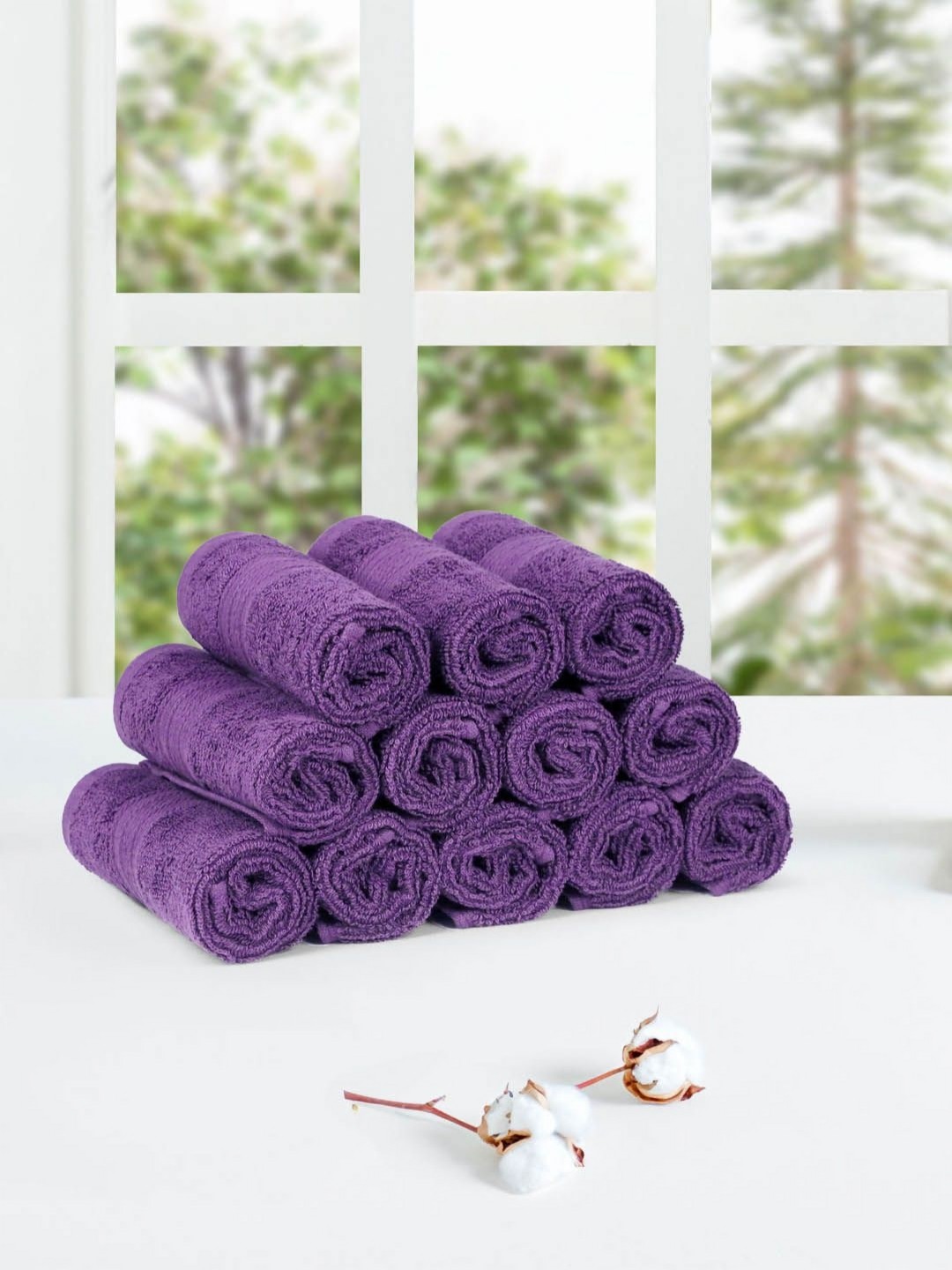 

MYTRIDENT Purple 12 Pieces Cotton 500 GSM Face Towels