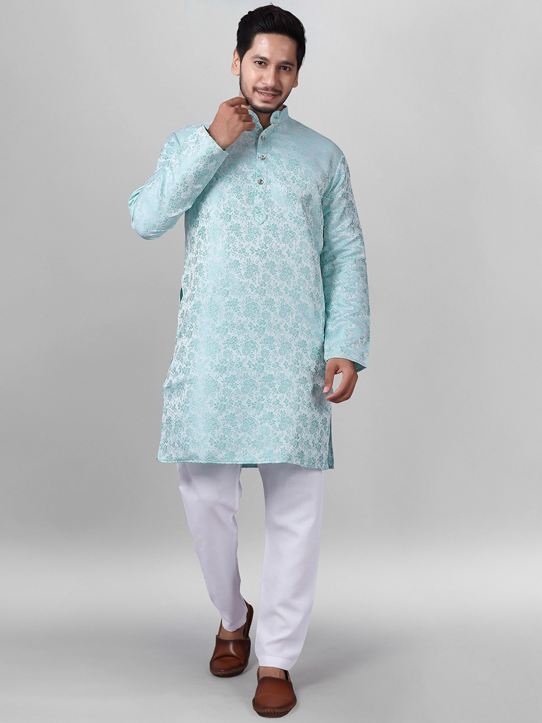 

amzira Men Floral Printed Regular Kurta with Pyjamas, Blue