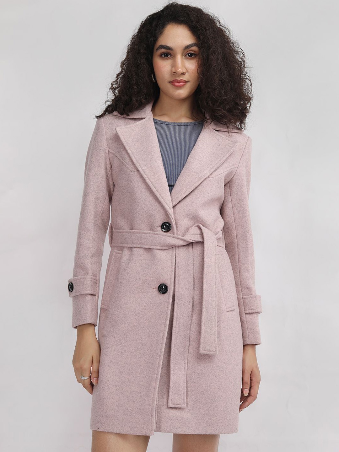 

Plagg Women Textured Single-Breasted Overcoat, Pink