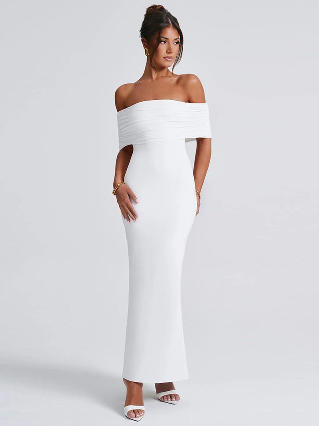 

MIAKEE Off-Shoulder PU Coated Maxi Dress, White