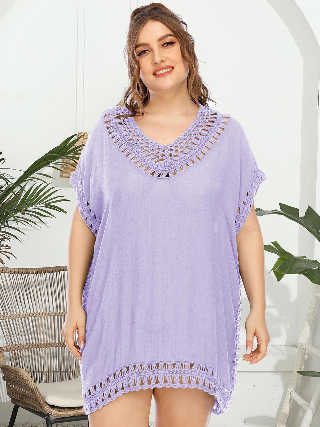 

LULU & SKY Plus Size V-neck Cover-up, Purple