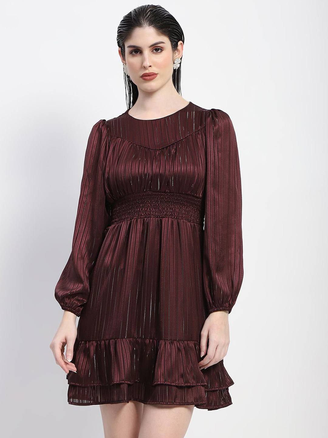 

Madame Puff Sleeve Fit & Flare Dress, Red