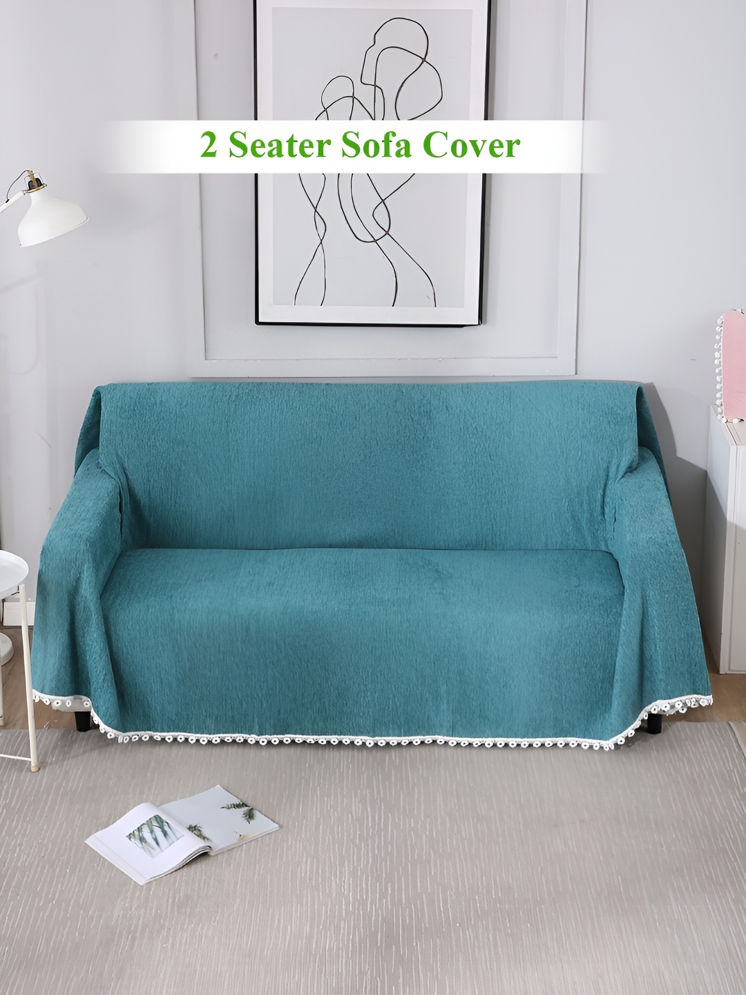 

HOKIPO Teal Blue Chenille 2 Seater Sofa Throw