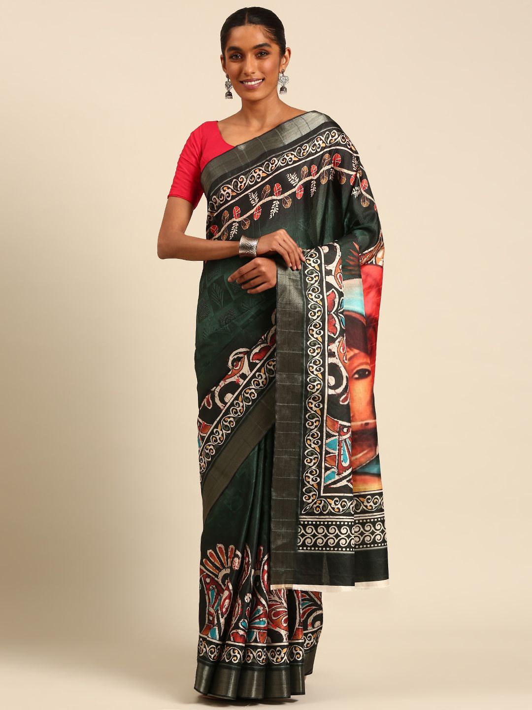 

Fashion Petals Floral Zari Saree, Green
