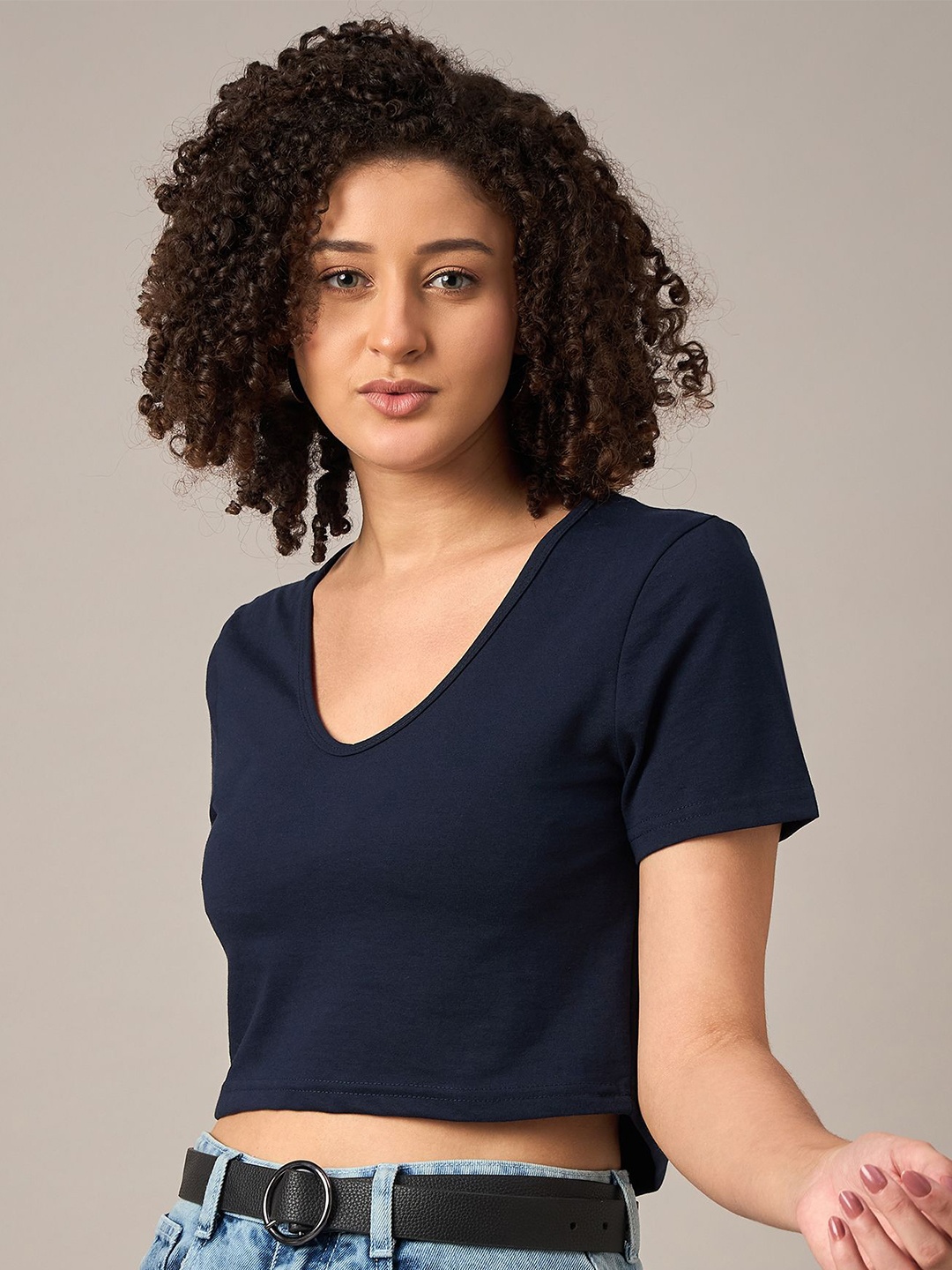 

The Roadster Lifestyle Co Cotton Crop Tshirts, Navy blue