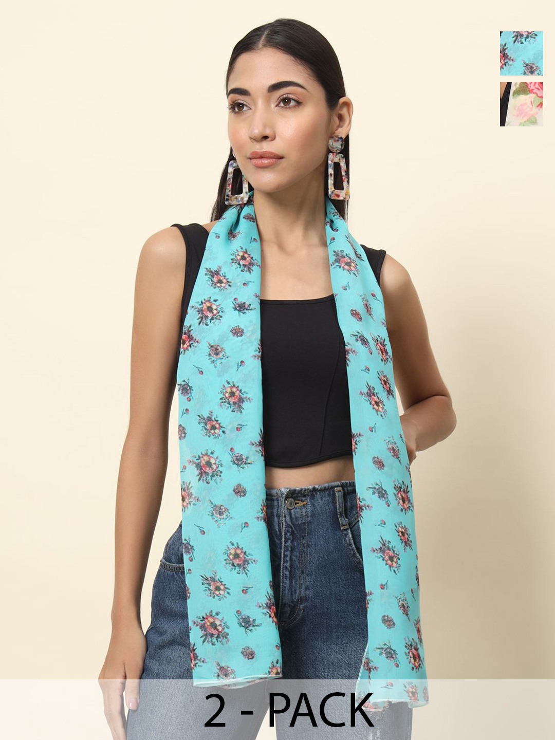 

Trend Arrest Set of 2 Women Printed Scarf, Beige