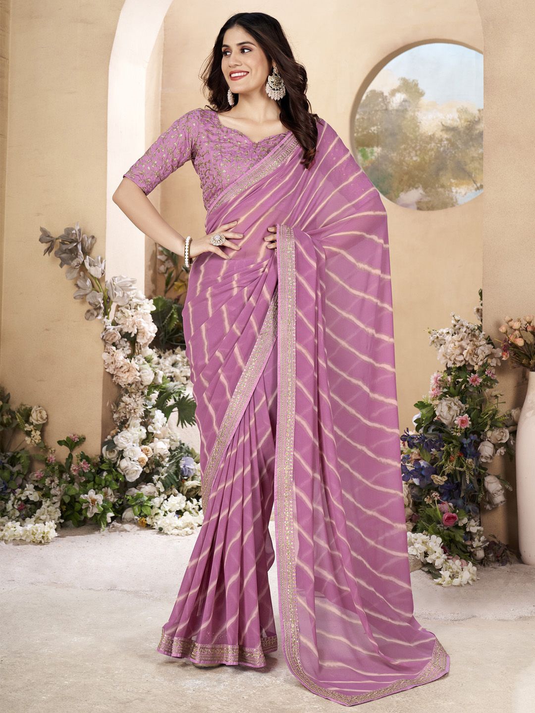 

Saree mall Leheriya Embellished Leheriya Sarees, Purple