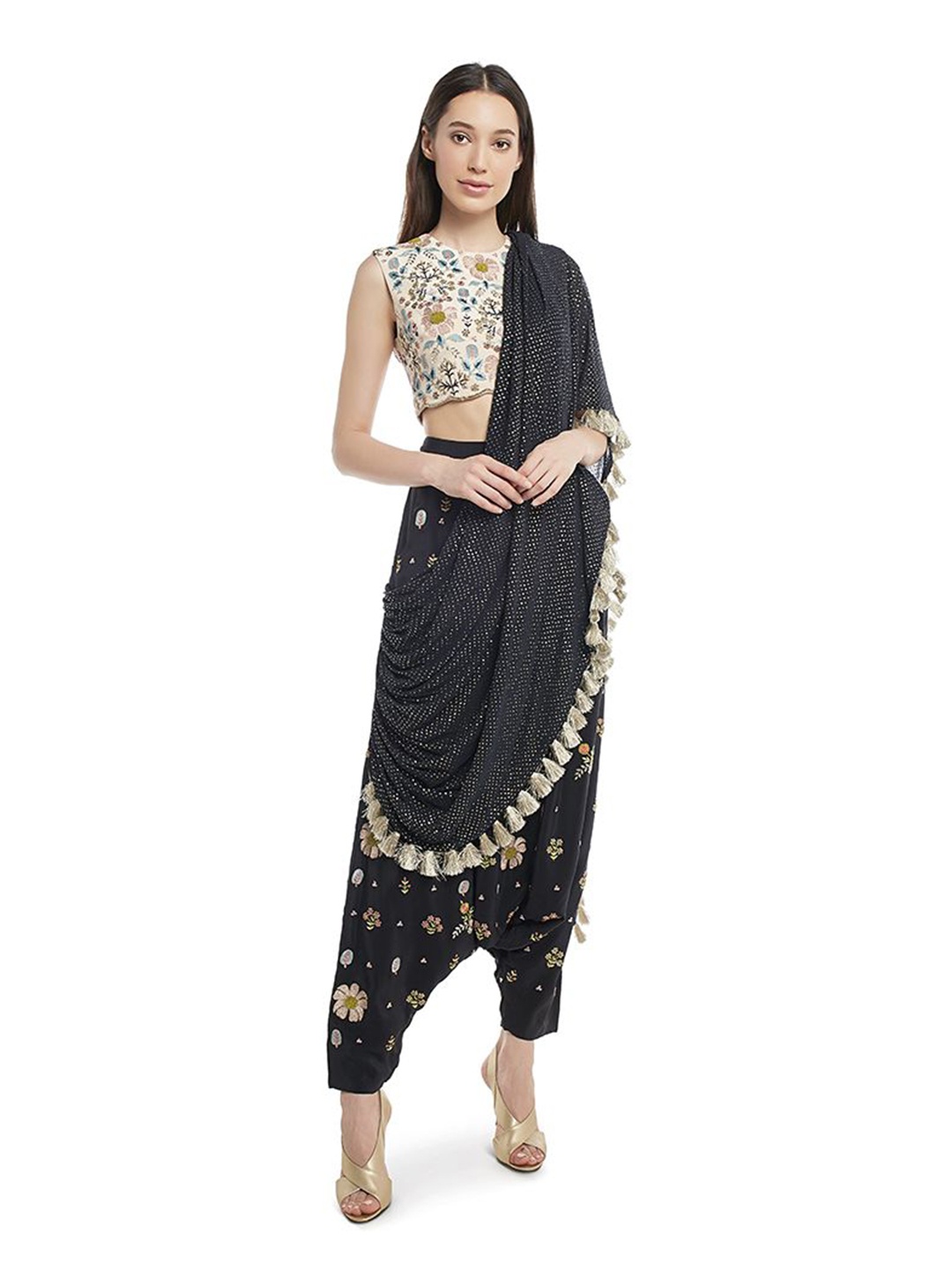 

Payal Singhal Floral Printed Dhoti Saree, Black