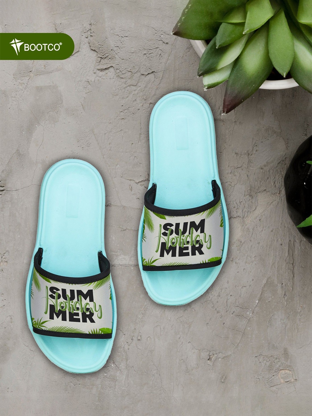 

BOOTCO Women Printed Rubber Sliders, Green