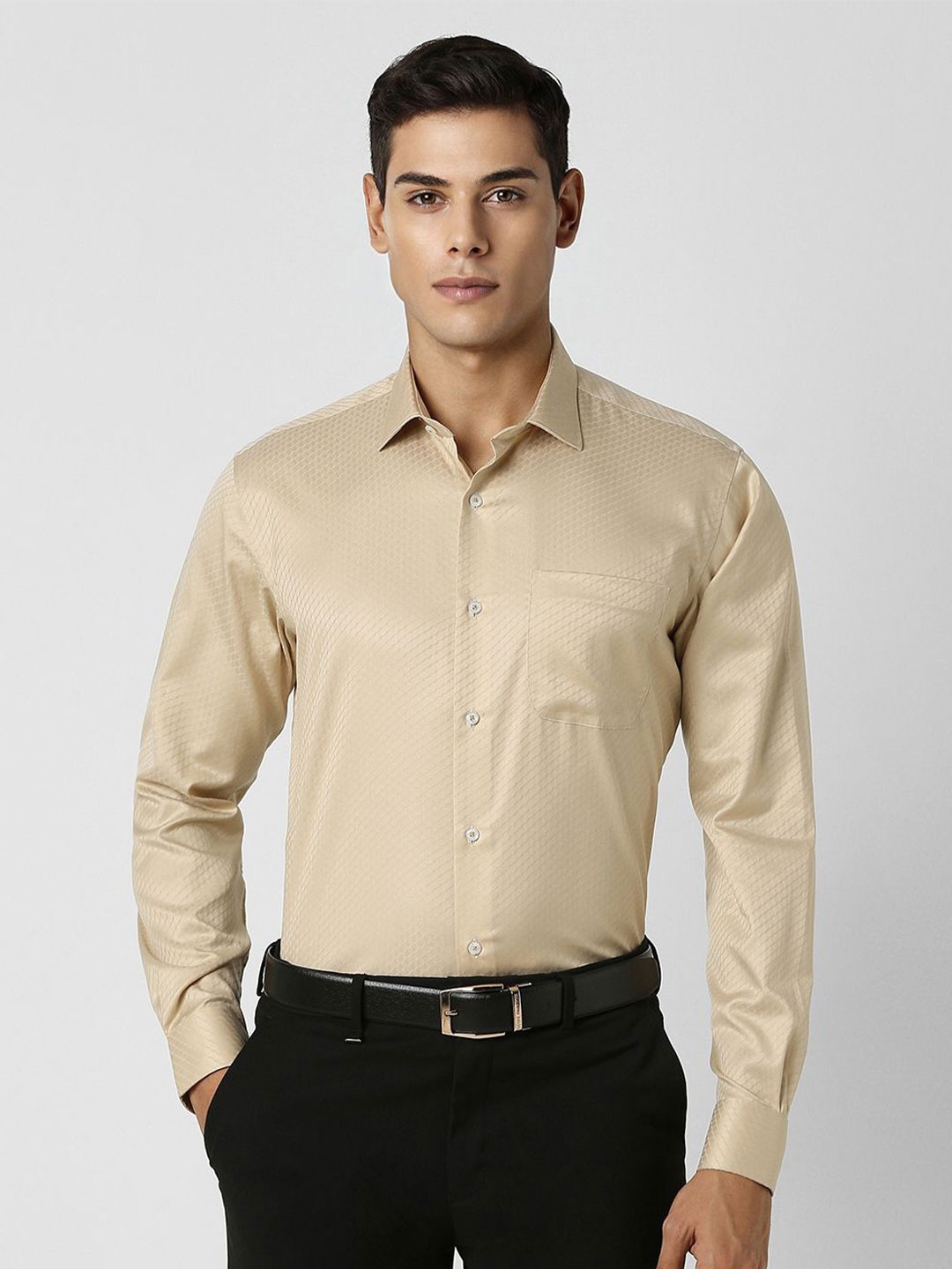 

Van Heusen Men Spread Collar Micro Ditsy Printed Cotton Formal Shirt, Khaki