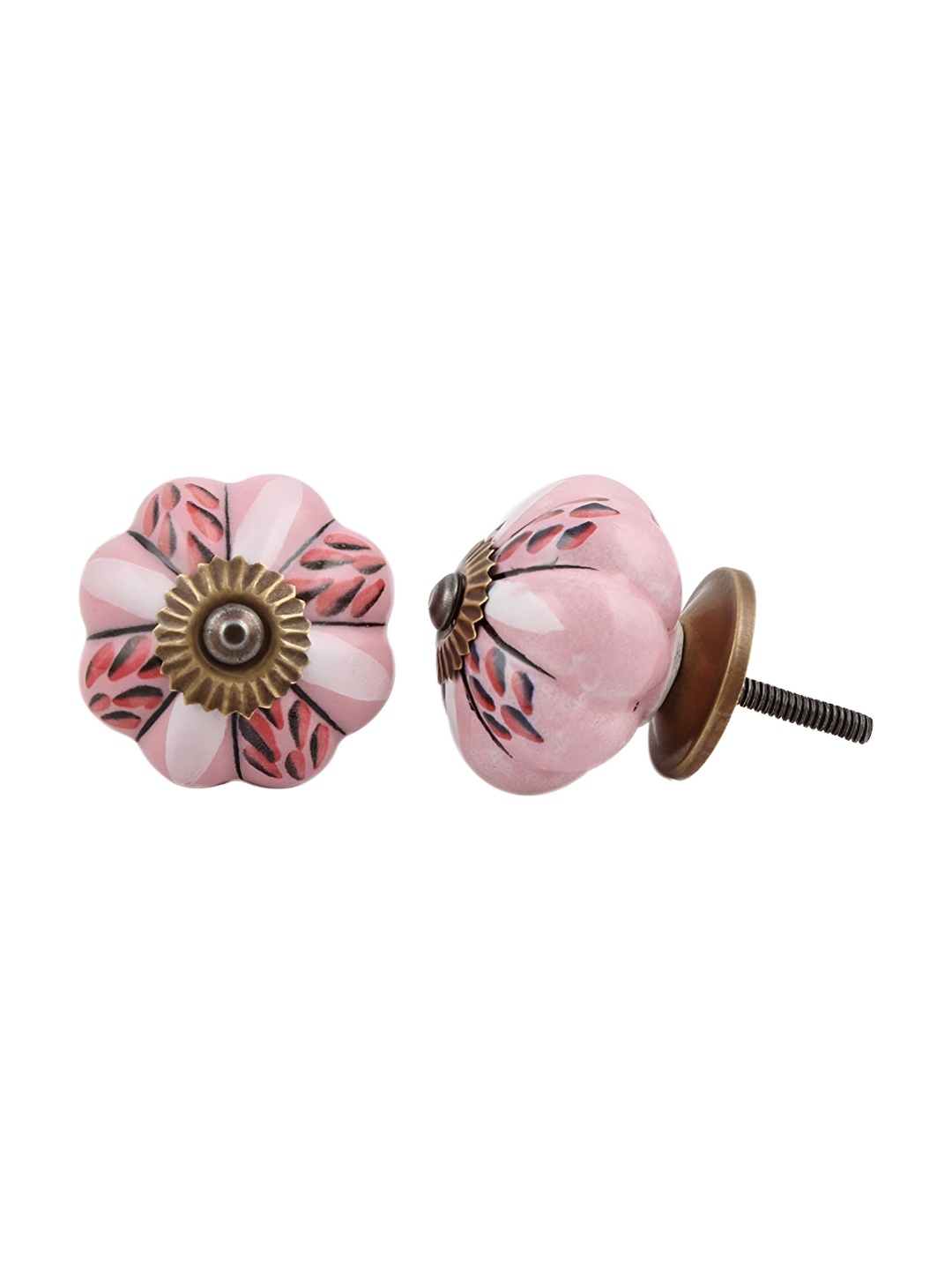 

Indianshelf Pink & Black 4 Pieces Floral Printed Ceramic Drawer Knobs