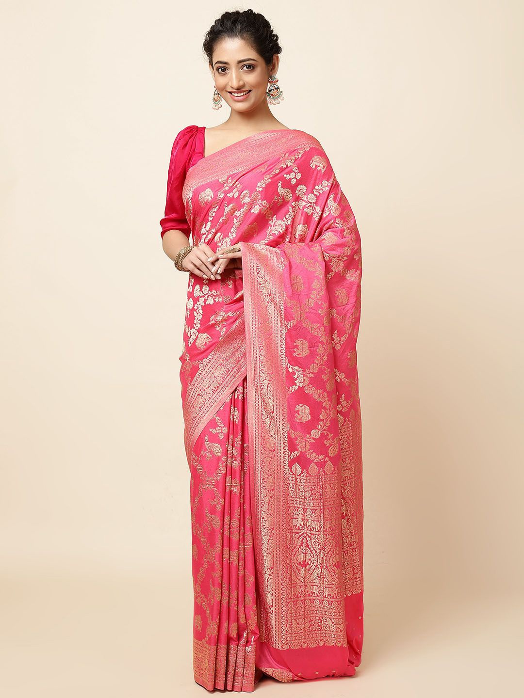 

Meena Bazaar Woven Design Zari Saree, Pink