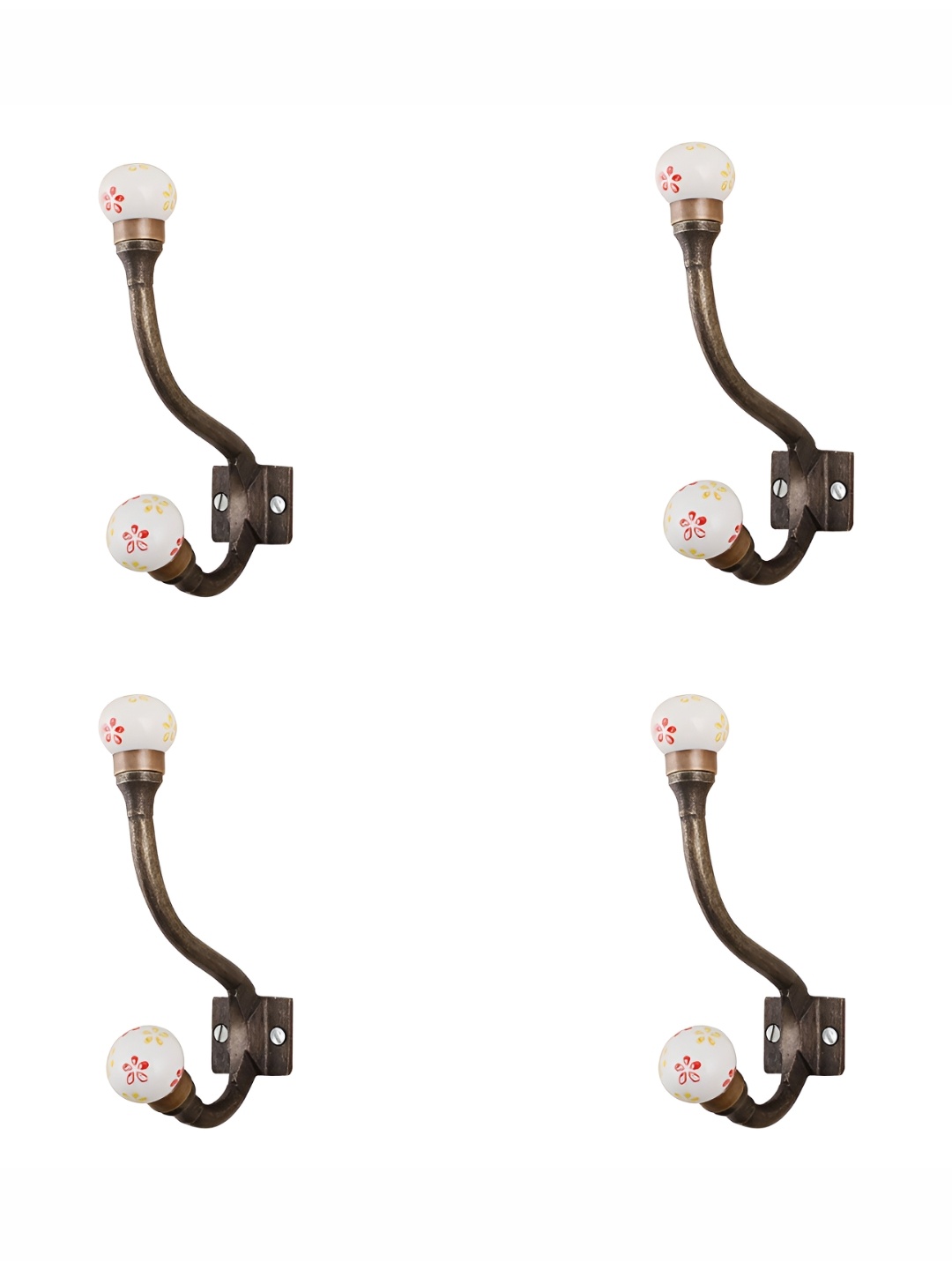 Indianshelf Red 4 Pieces Printed Wall Hooks, White