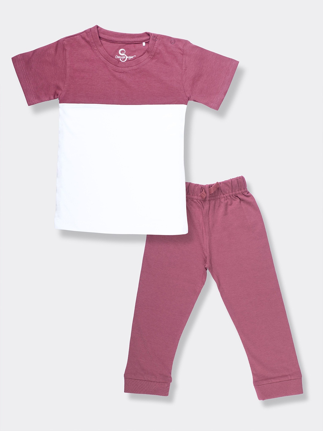 

Orange Sugar Kids Colourblocked Pure Cotton T-shirt with Pyjamas, Maroon