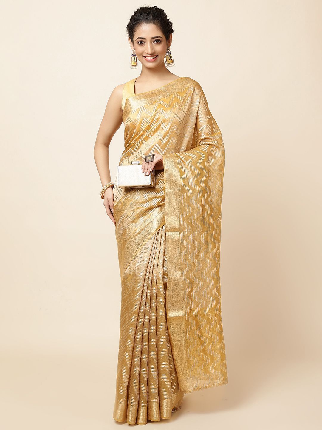 

Meena Bazaar Woven Design Zari Saree, Mustard