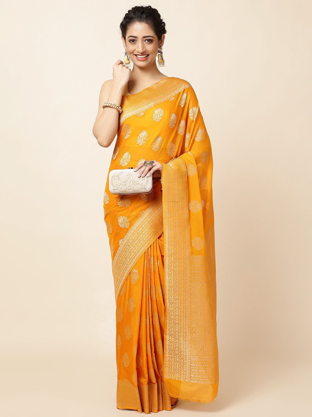 

Meena Bazaar Woven Design Zari Saree, Mustard