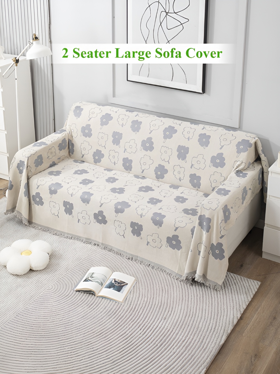 

HOKIPO Off white & Grey Printed 2 Seater Throw Blanket