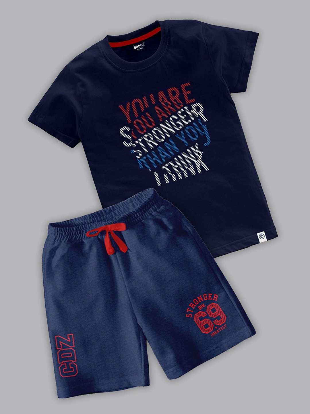 

BAESD Boys Printed T-shirt with Shorts, Navy blue
