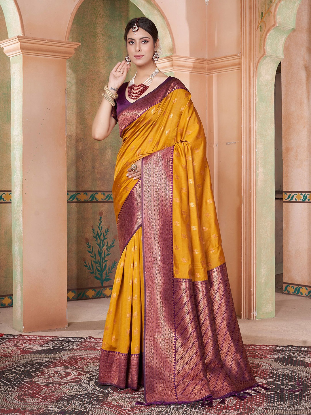 

Anouk Woven Design Zari Kanjeevaram Saree, Gold