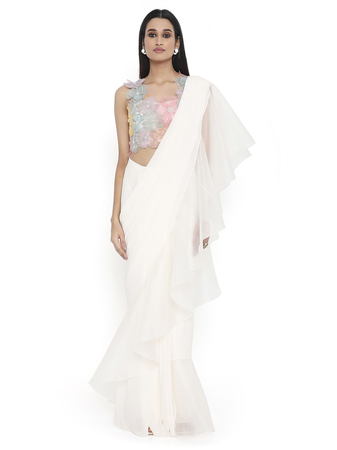 

Payal Singhal Embroidered Saree With Blouse, White
