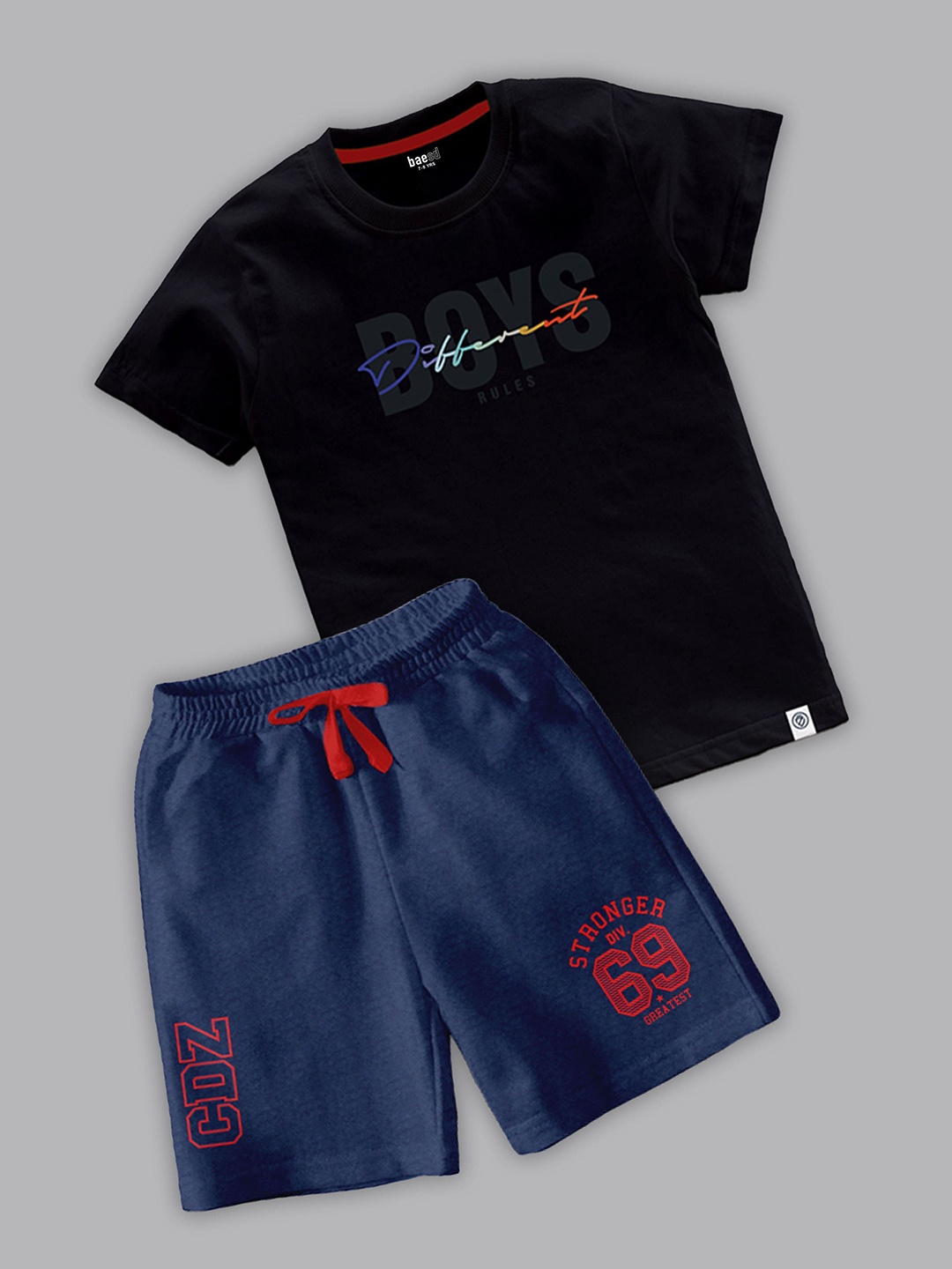 

BAESD Boys Printed T-shirt with Shorts, Navy blue