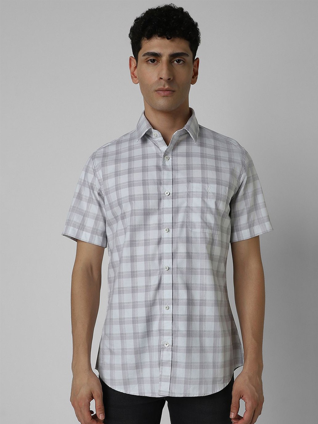 

Van Heusen Sport Men Spread Collar Tartan Checked Cotton Slim Fit Casual Shirt, White