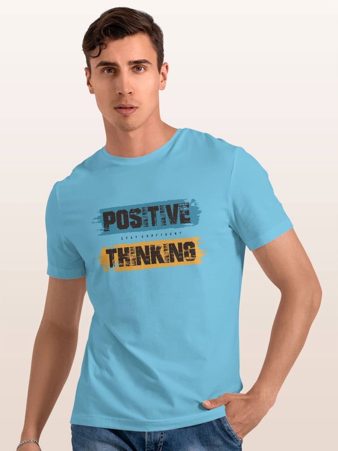 

macmerise Men Typography Printed Applique T-shirt, Blue