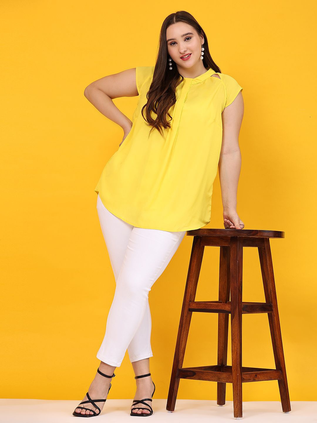 

Pomegal Mandarin Collar Top, Yellow