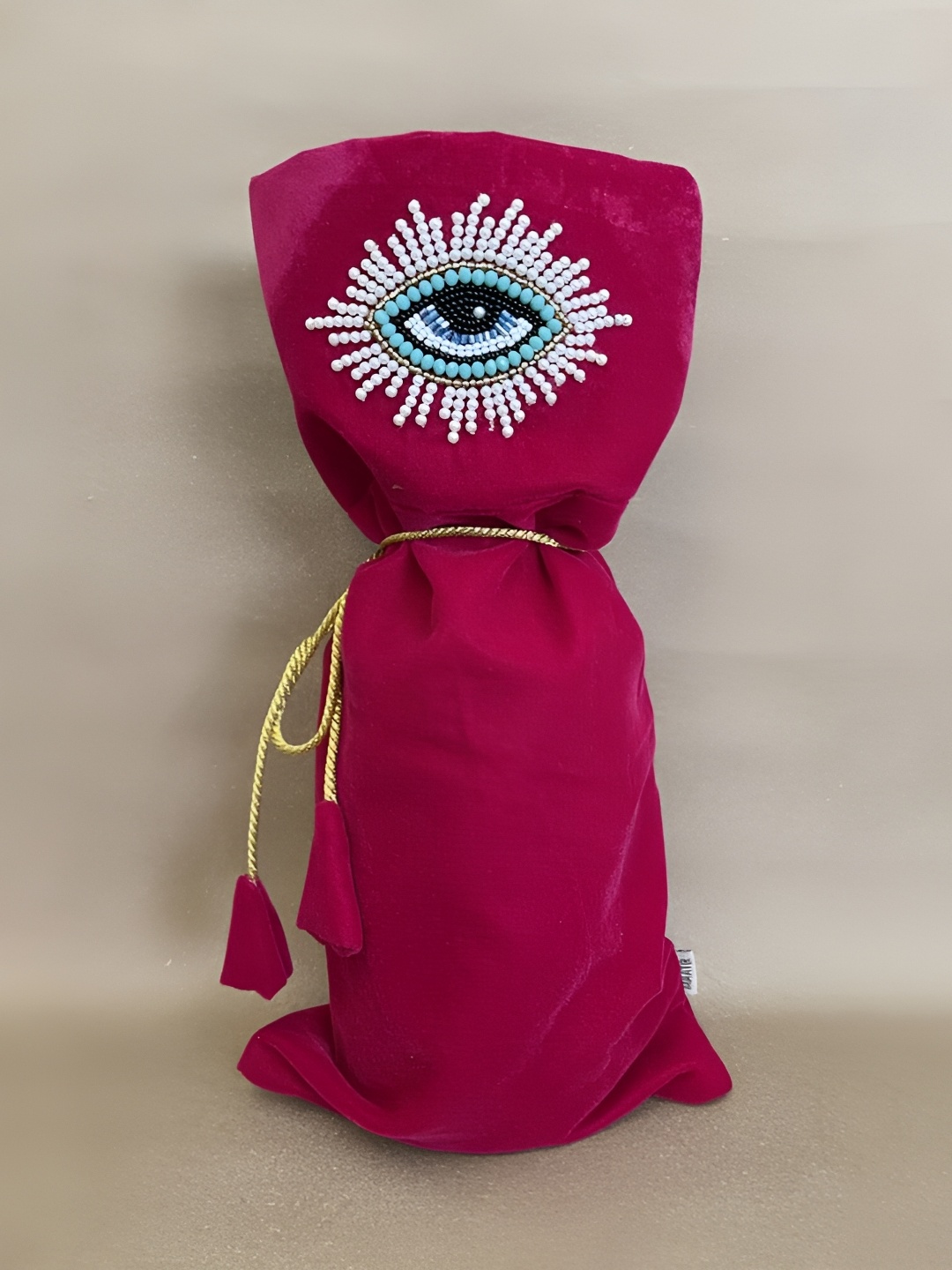 

MAATIR DESIGNS Pink Evil Eye Bead Embroidered Reusable Multi-Utility Velvet Organiser