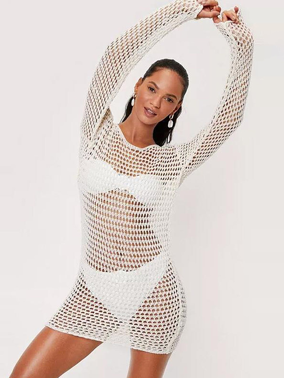 

LULU & SKY Tie-Up Backless Mini Swimwear Cover up Top, White