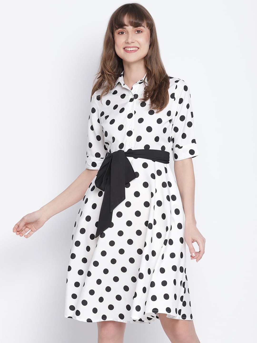 

DRAAX Fashions Polka Dot Fit & Flare Dress, White