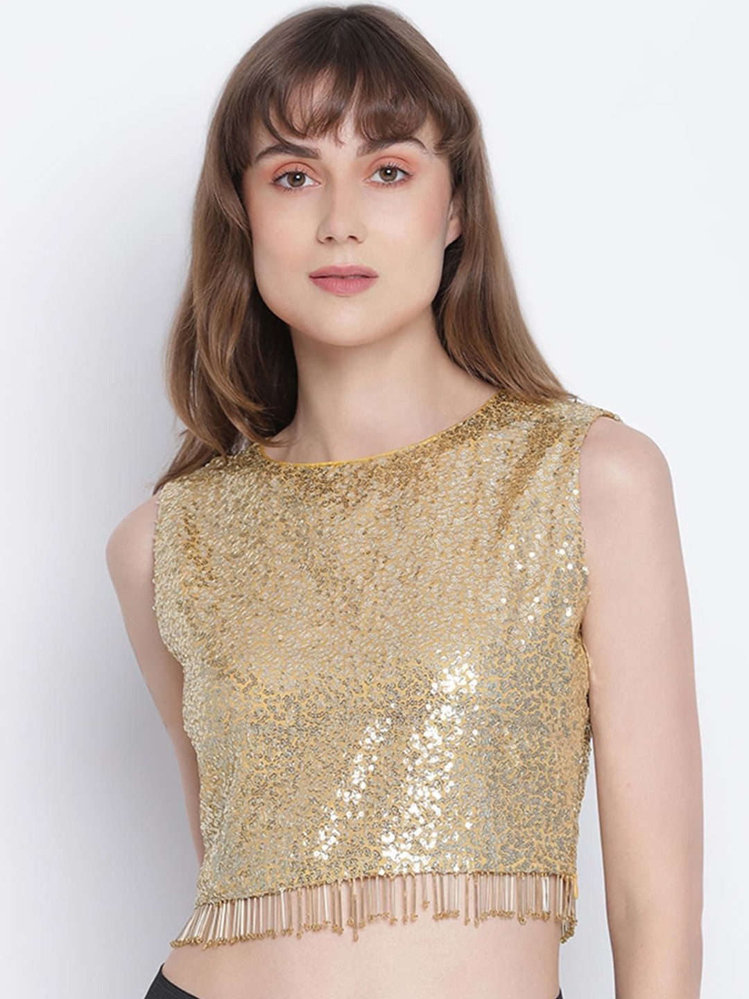 

DRAAX Fashions Embellished Crop Top, Gold